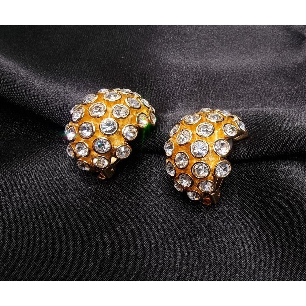 Rare Find Vintage CHRISTIAN DIOR 1990s Gold-Tone Clip-On Earrings - Picture 4 of 8